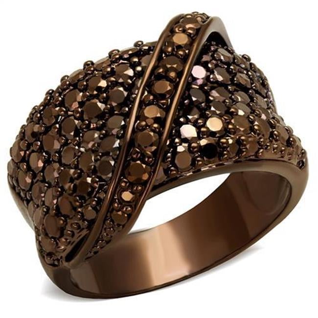 Women IP Coffee Light Brass Ring with AAA Grade CZ in Light Coffee - Size 7