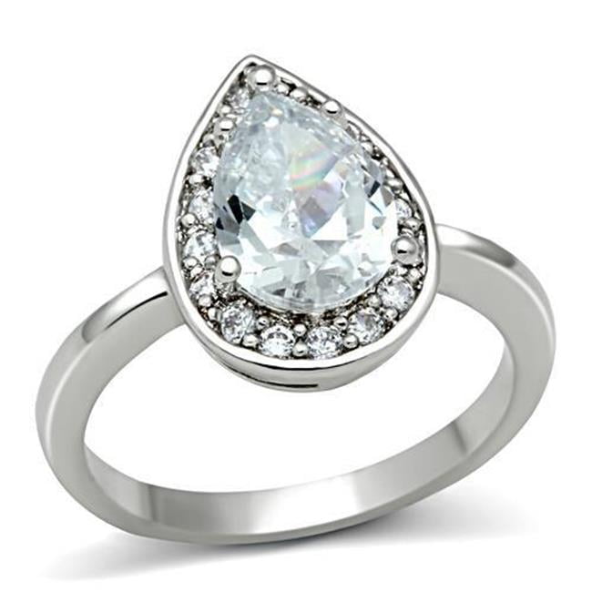 Women Rhodium Brass Ring with AAA Grade CZ in Clear - Size 5