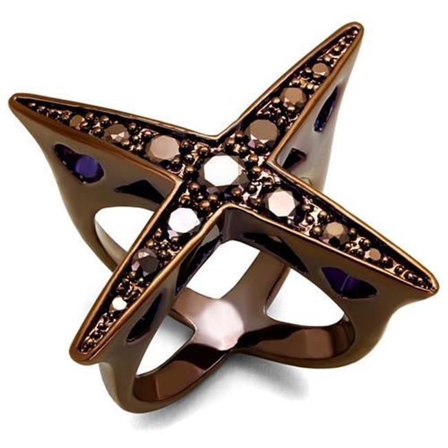 Women IP Coffee Light Brass Ring with AAA Grade CZ in Light Coffee - Size 5