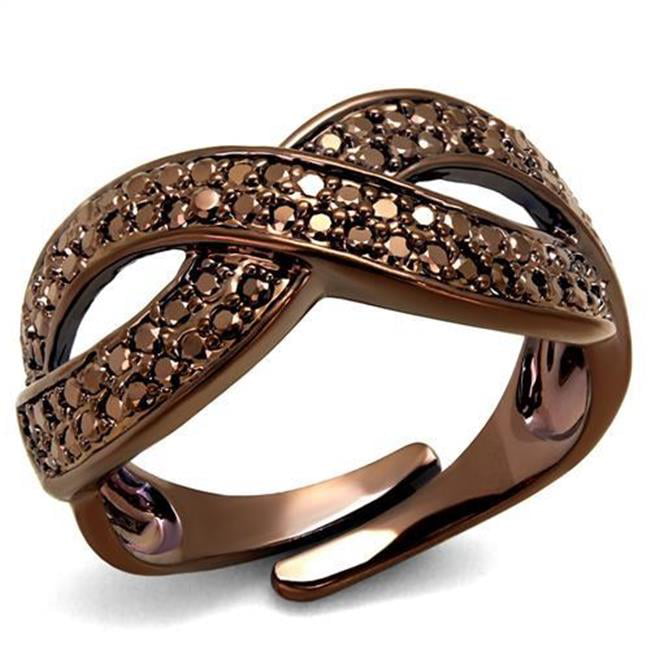 Women IP Coffee Light Brass Ring with AAA Grade CZ in Light Coffee - Size 8