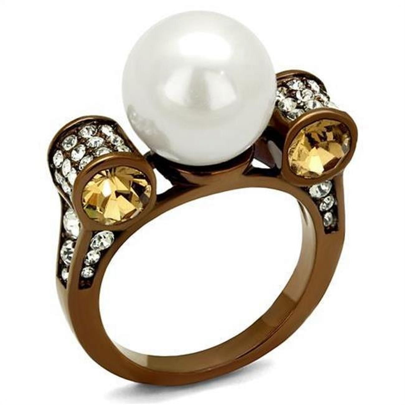 Women IP Coffee Light Stainless Steel Ring with Synthetic in White - Size 9