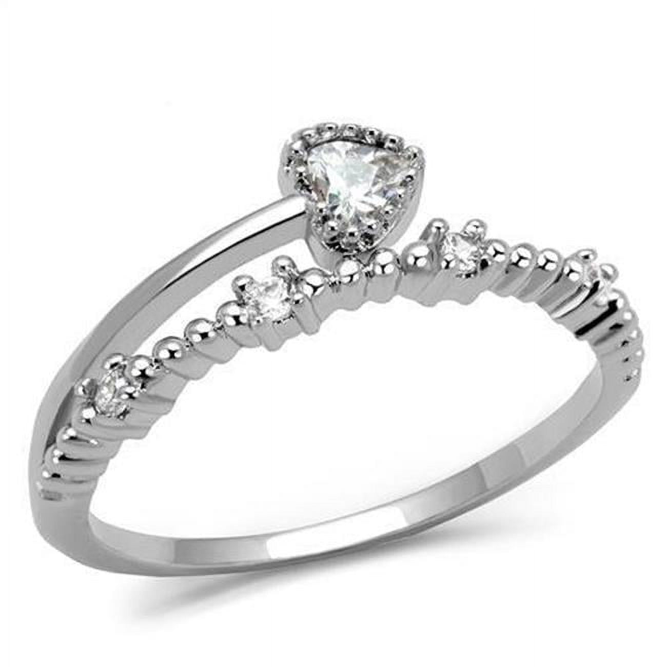 Women Rhodium Brass Ring with AAA Grade CZ in Clear - Size 6