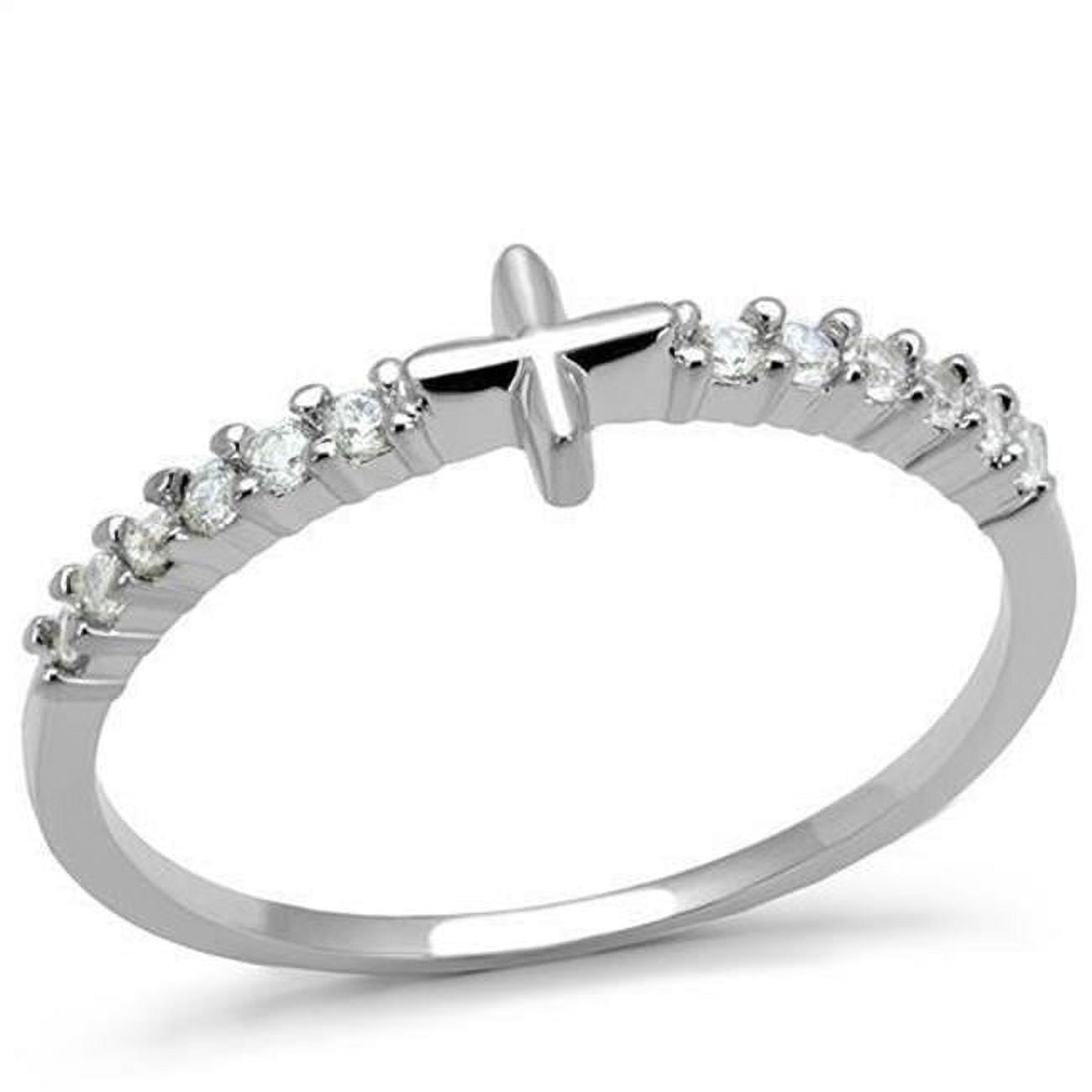 Women Rhodium Brass Ring with AAA Grade CZ in Clear - Size 9