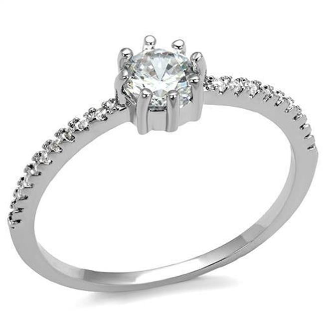 Women Rhodium Brass Ring with AAA Grade CZ in Clear - Size 5