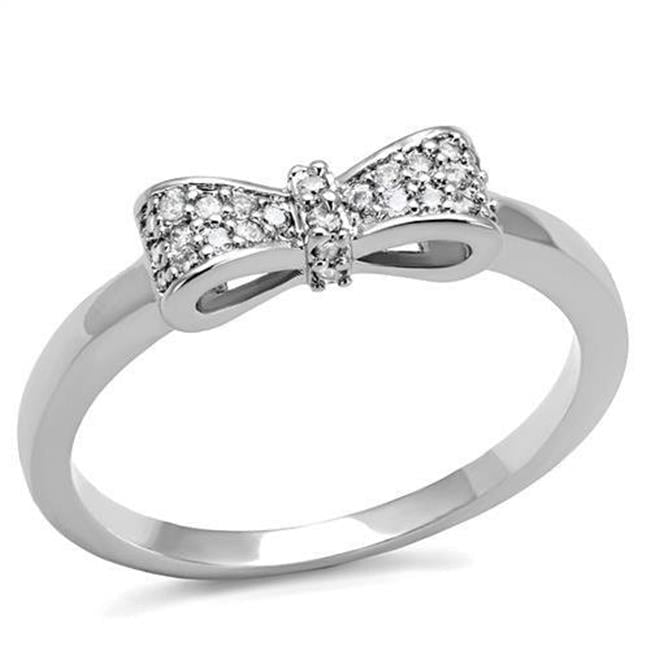 Women Rhodium Brass Ring with AAA Grade CZ in Clear - Size 8