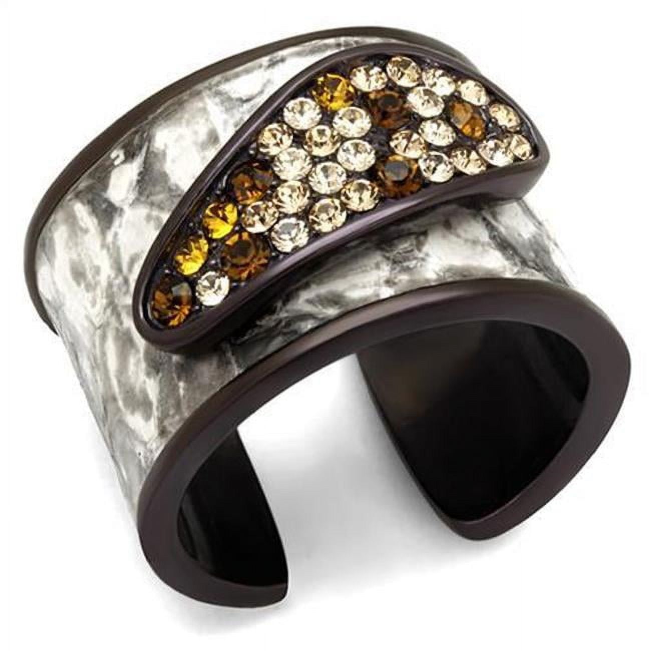 TK2781-5 Women IP Dark Brown Stainless Steel Ring with Top Grade Crystal in Multi Color - Size 5