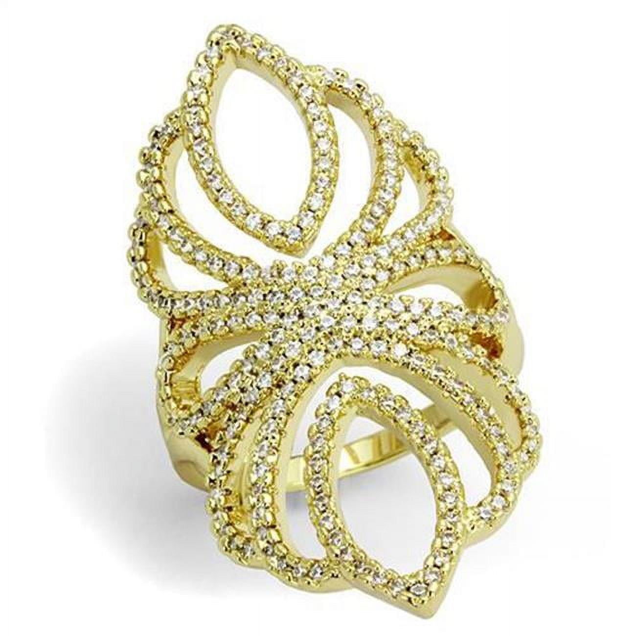 Women Gold Brass Ring with AAA Grade CZ in Clear - Size 5