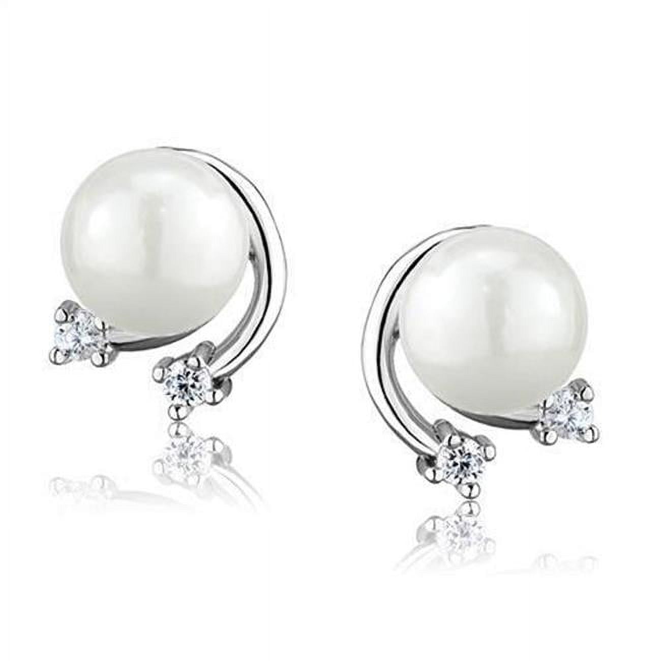 Picture of Alamode 3W1279 Women Rhodium Brass Earrings with Synthetic in White