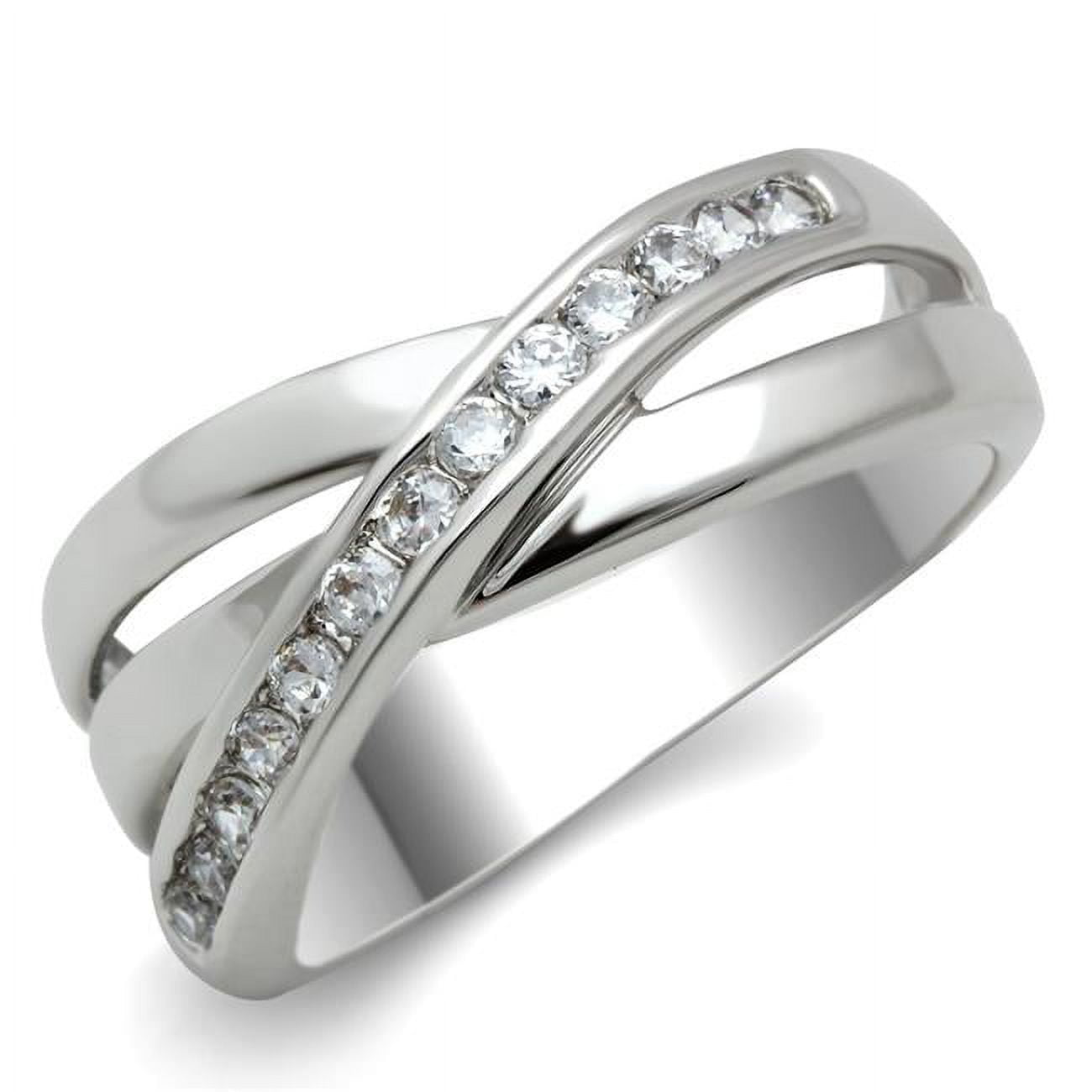 Women Rhodium Brass Ring with AAA Grade CZ in Clear - Size 8
