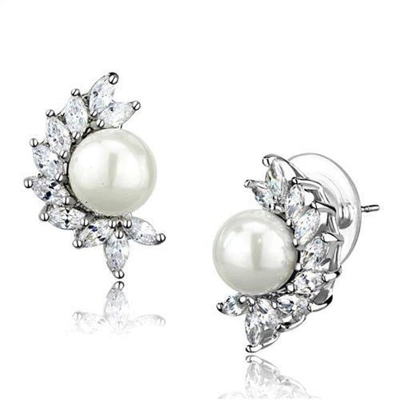 Picture of Alamode 3W1354 Women Rhodium Brass Earrings with Synthetic in White