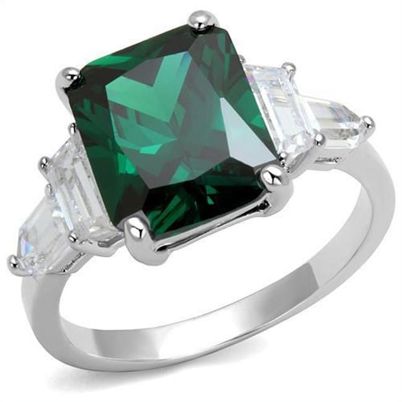 Women Rhodium Brass Ring with Synthetic in Emerald - Size 7