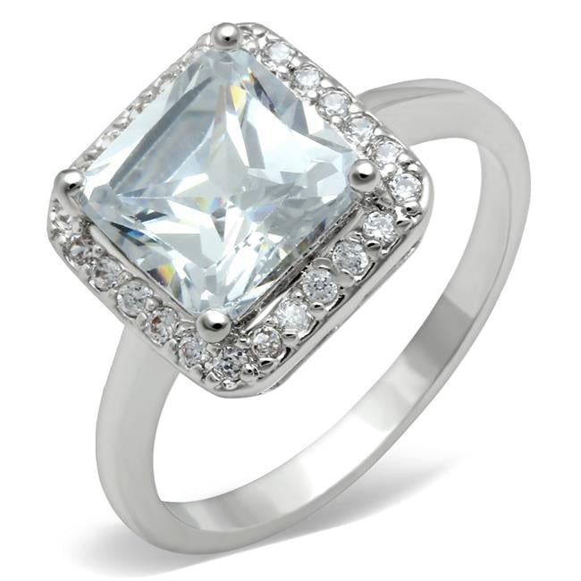 Women Rhodium Brass Ring with AAA Grade CZ in Clear - Size 6