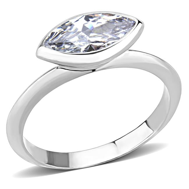 Women Rhodium Brass Ring with AAA Grade CZ in Clear - Size 5