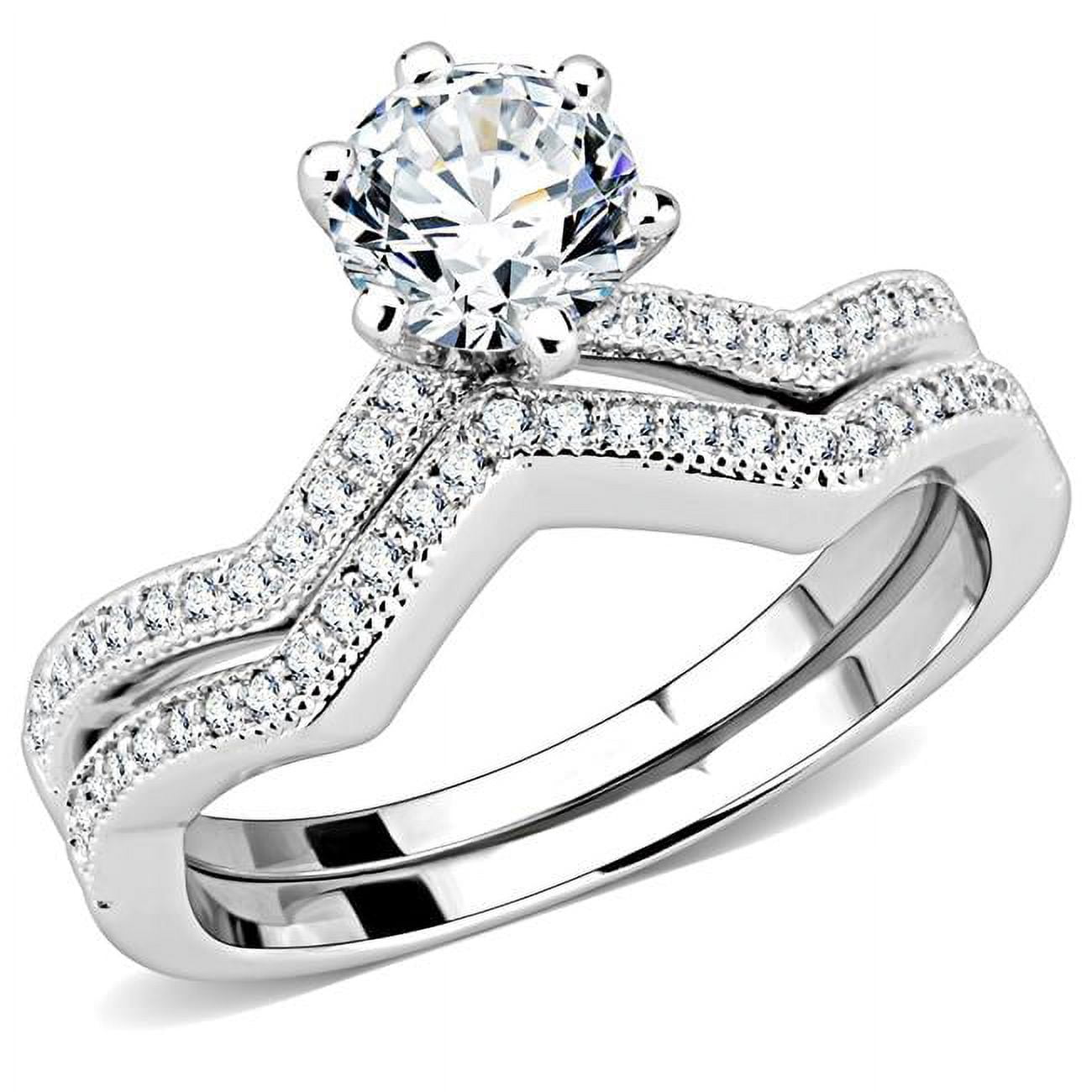 Women Rhodium Brass Ring with AAA Grade CZ in Clear - Size 9