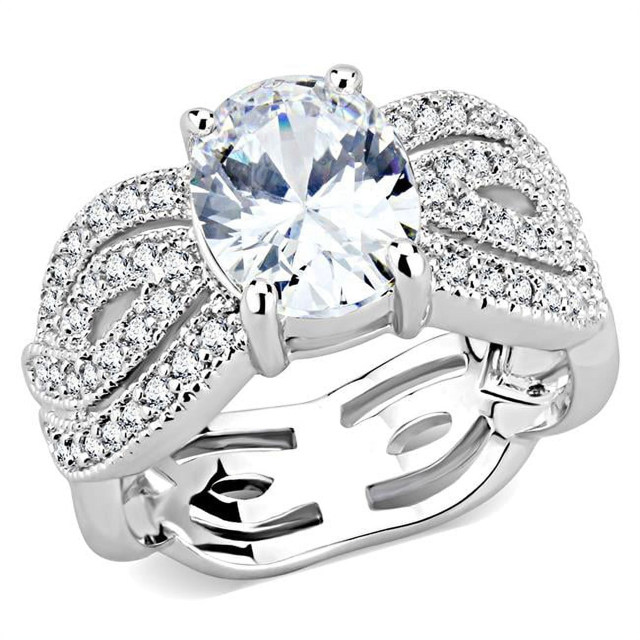 Women Rhodium Brass Ring with AAA Grade CZ in Clear - Size 7