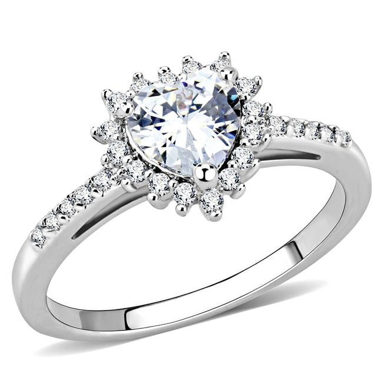 Women Rhodium Brass Ring with AAA Grade CZ in Clear - Size 7