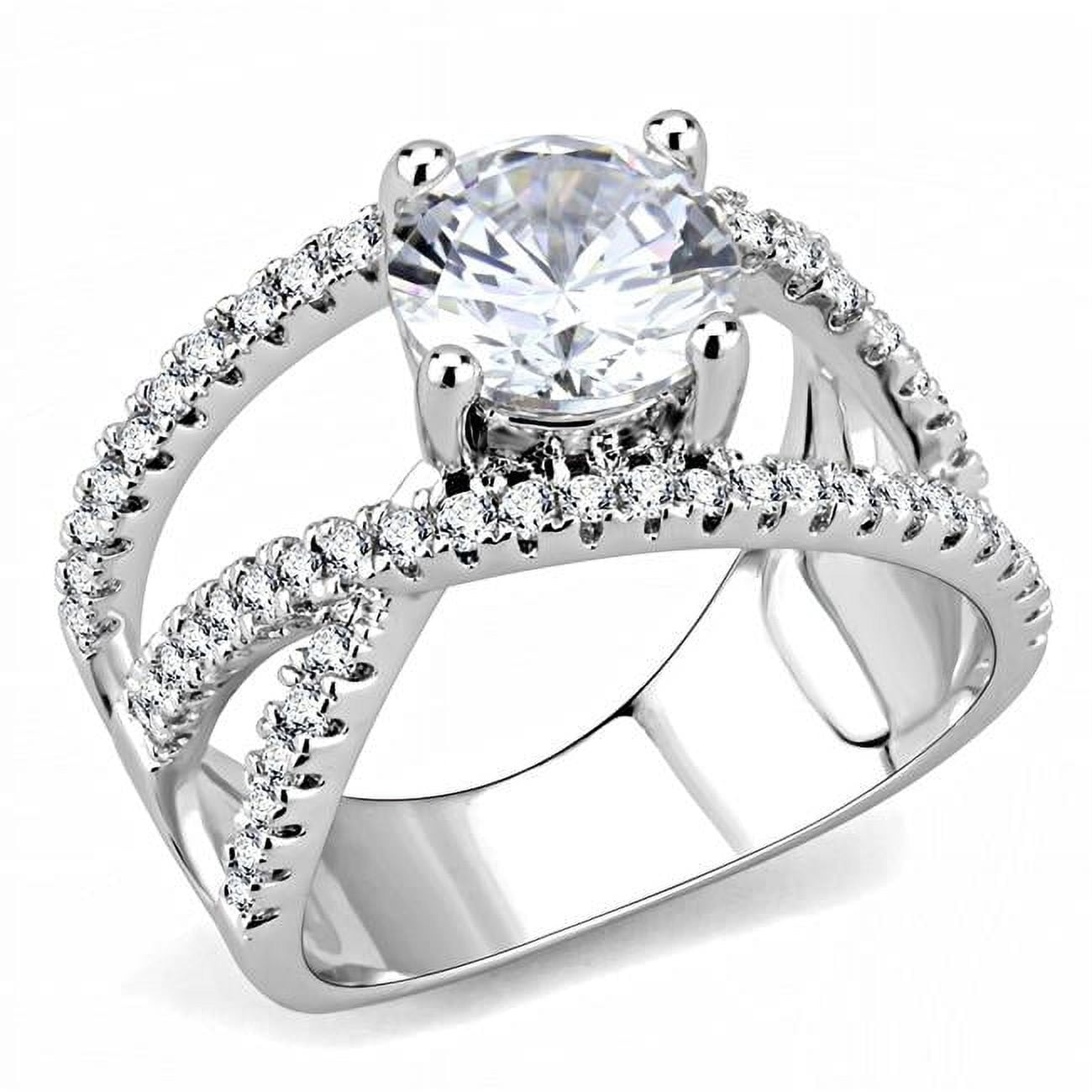 Women Rhodium Brass Ring with AAA Grade CZ in Clear - Size 6