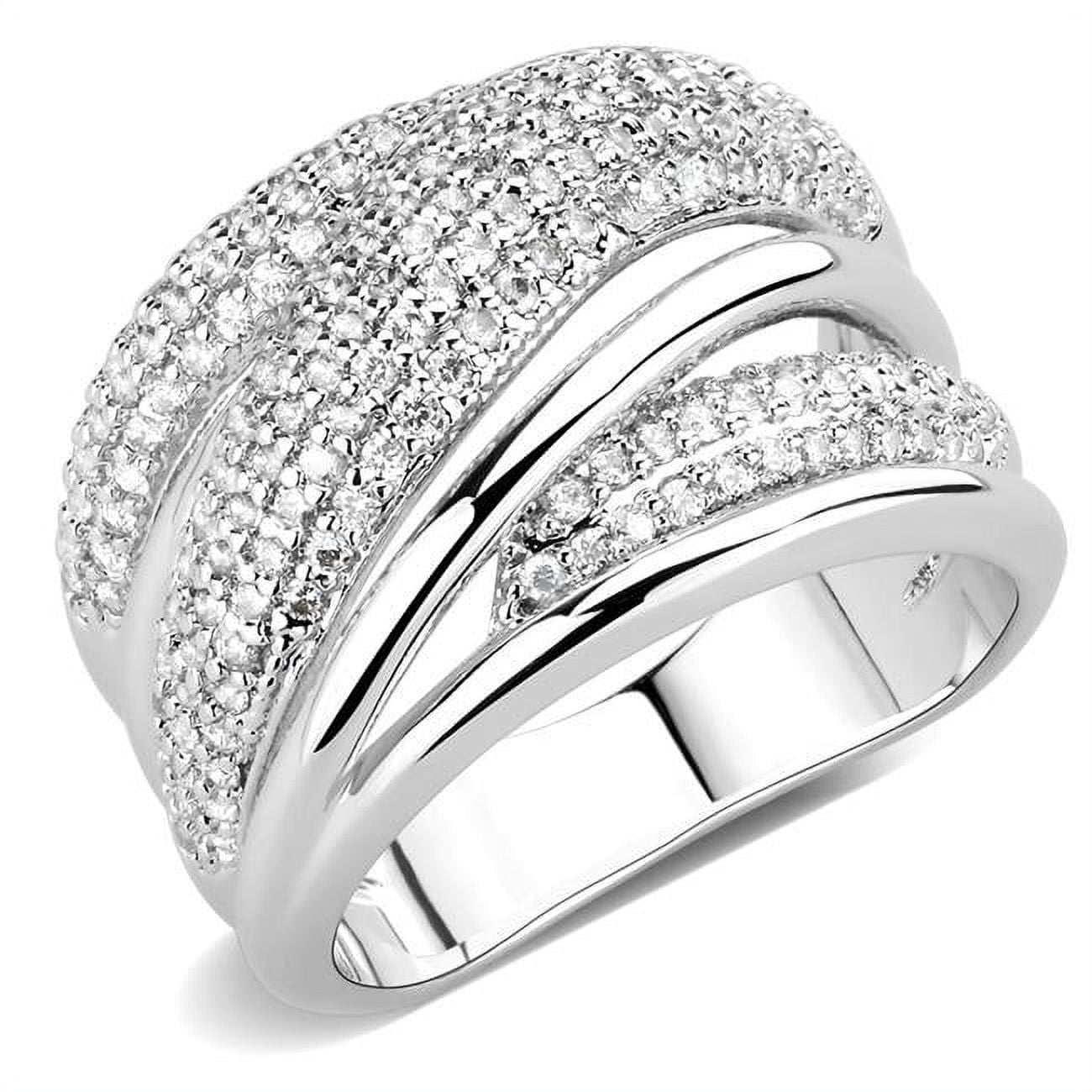 Women Rhodium Brass Ring with AAA Grade CZ in Clear - Size 6