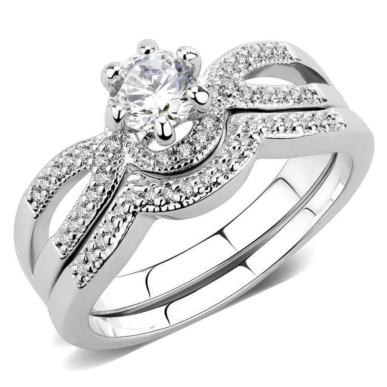 Women Rhodium Brass Ring with AAA Grade CZ in Clear - Size 10