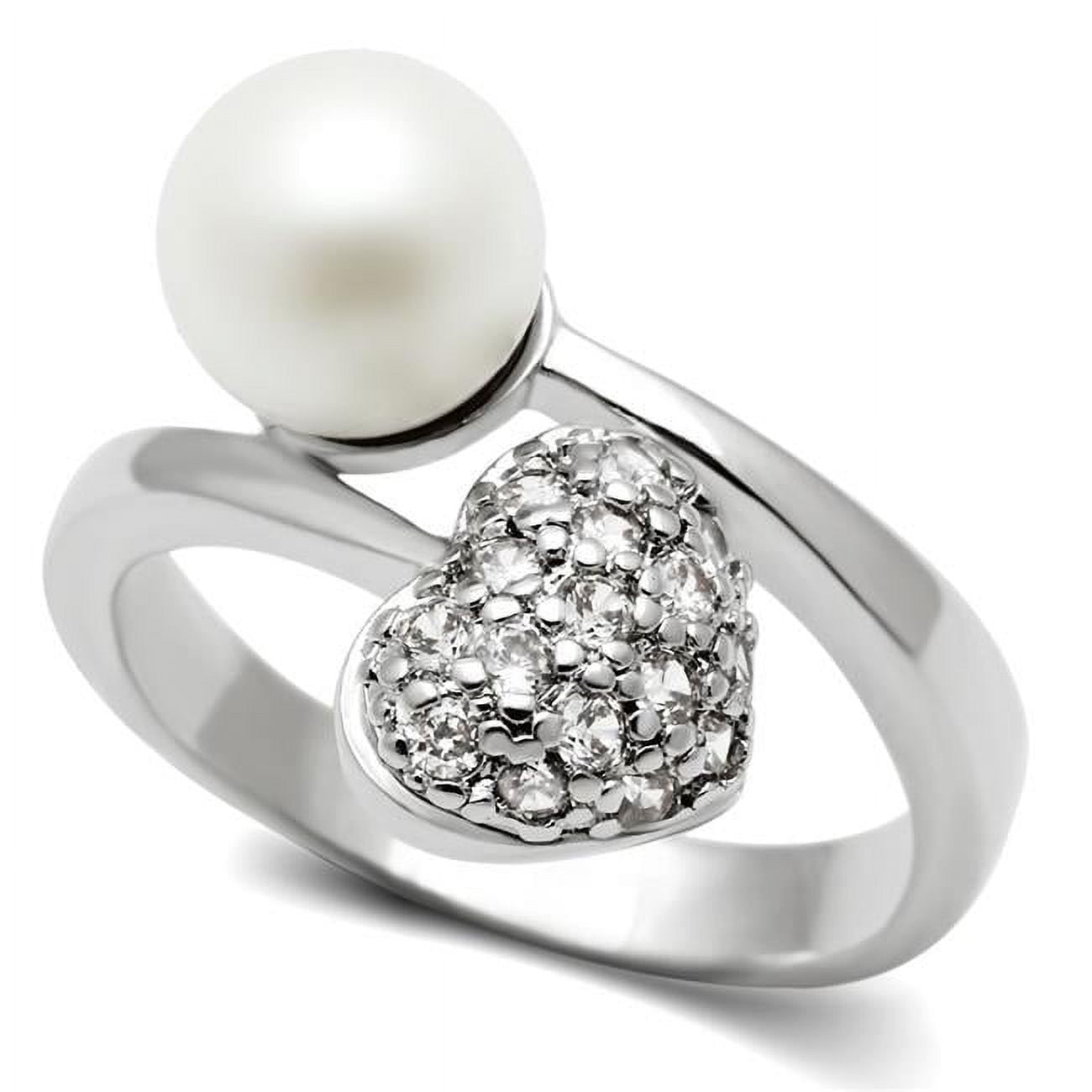 Women Rhodium Brass Ring with Synthetic in White - Size 6