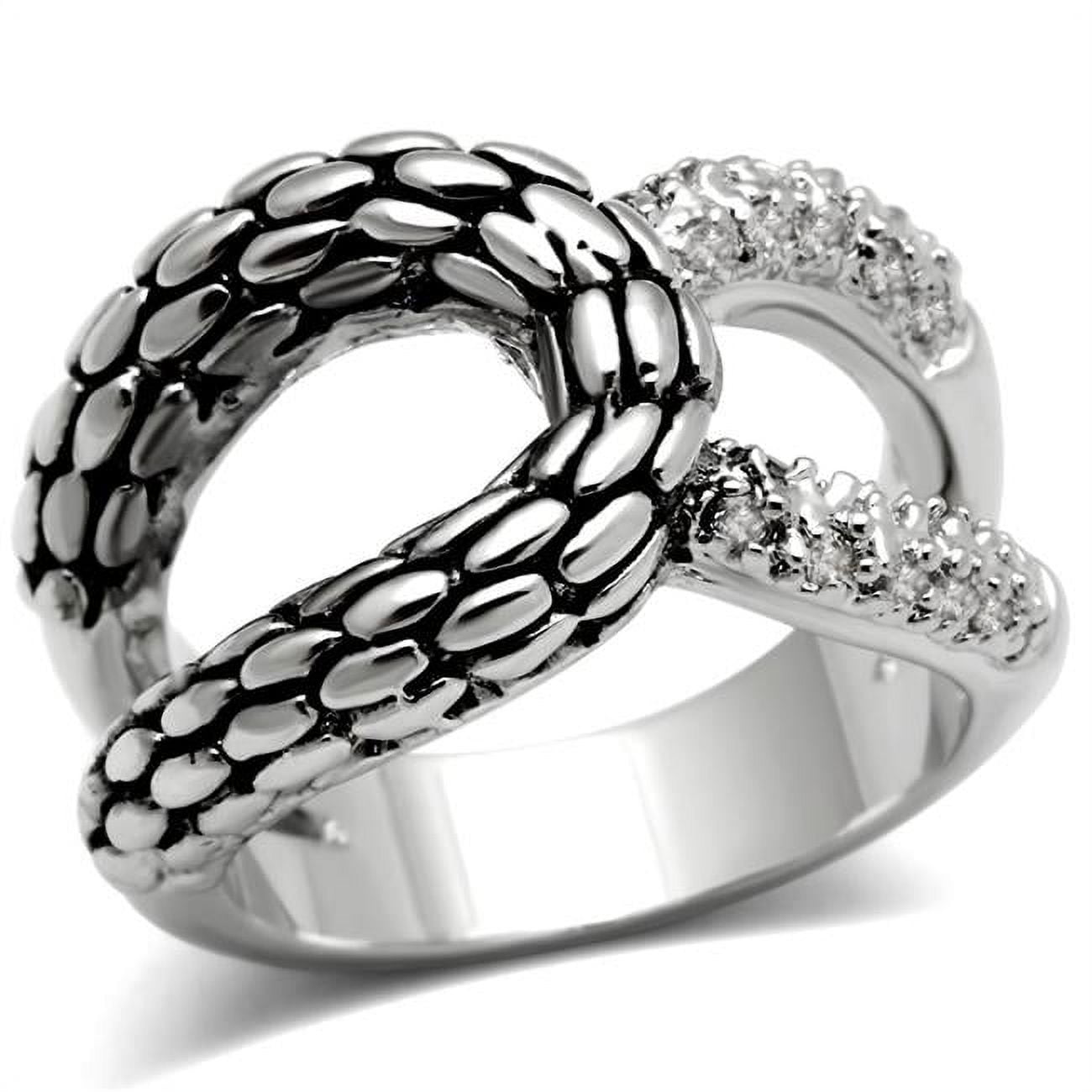 Women Rhodium Brass Ring with AAA Grade CZ in Clear - Size 9