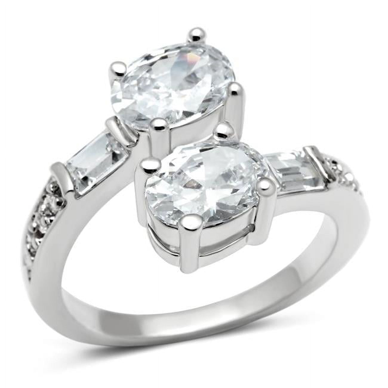 Women Rhodium Brass Ring with AAA Grade CZ in Clear - Size 10