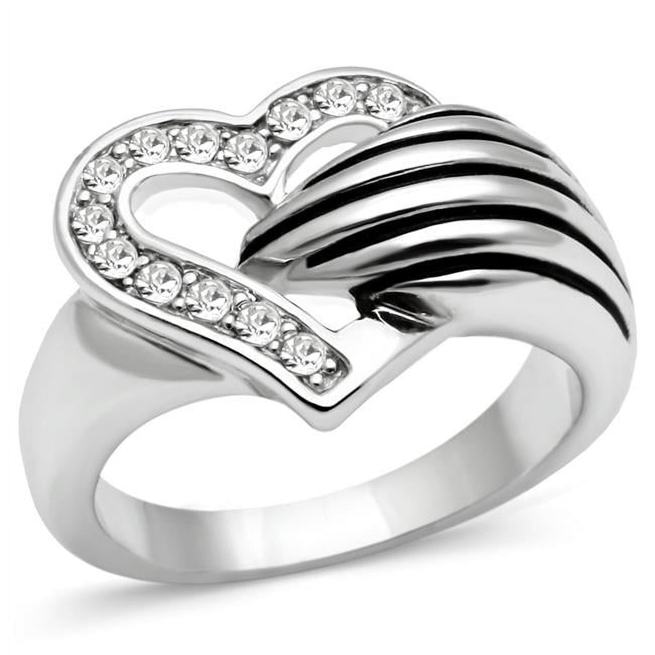 Women Rhodium Brass Ring with Top Grade Crystal in Clear - Size 7