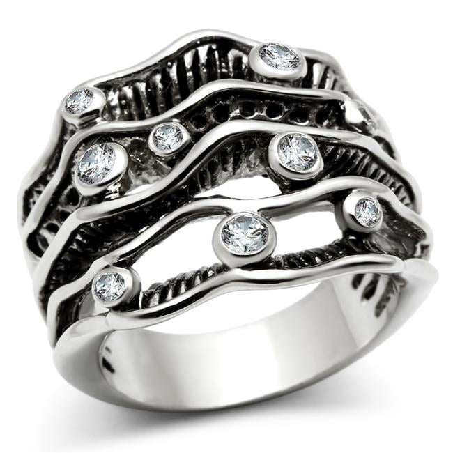 Women Rhodium Brass Ring with AAA Grade CZ in Clear - Size 6