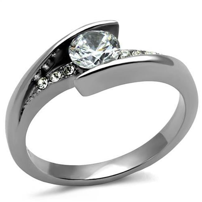 TK2833-8 Women High Polished Stainless Steel Ring with AAA Grade CZ in Clear - Size 8