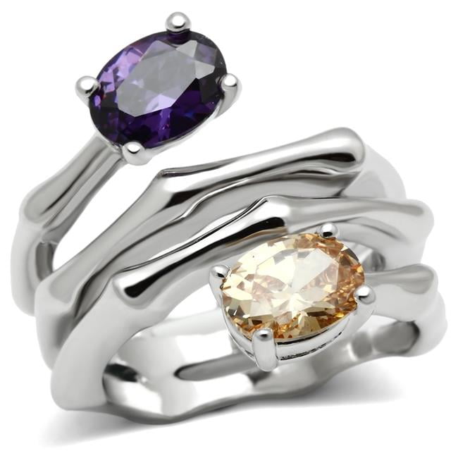 Women Rhodium Brass Ring with AAA Grade CZ in Multi Color - Size 5