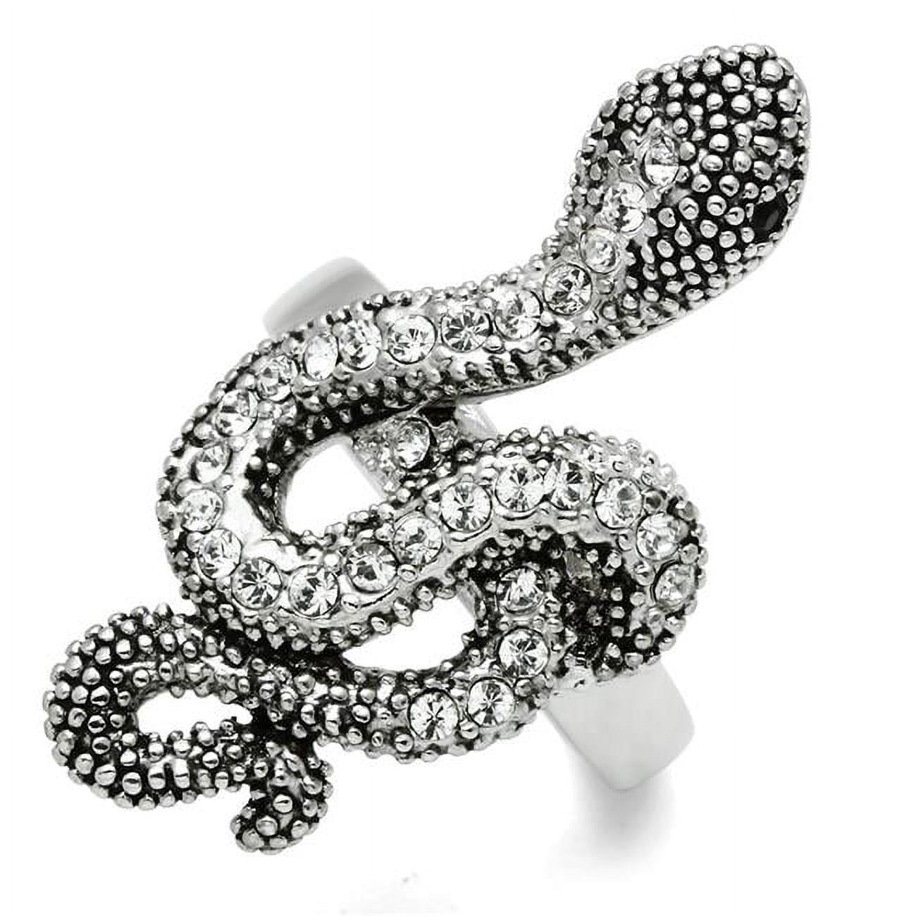 Women Rhodium Brass Ring with Top Grade Crystal in Jet - Size 7