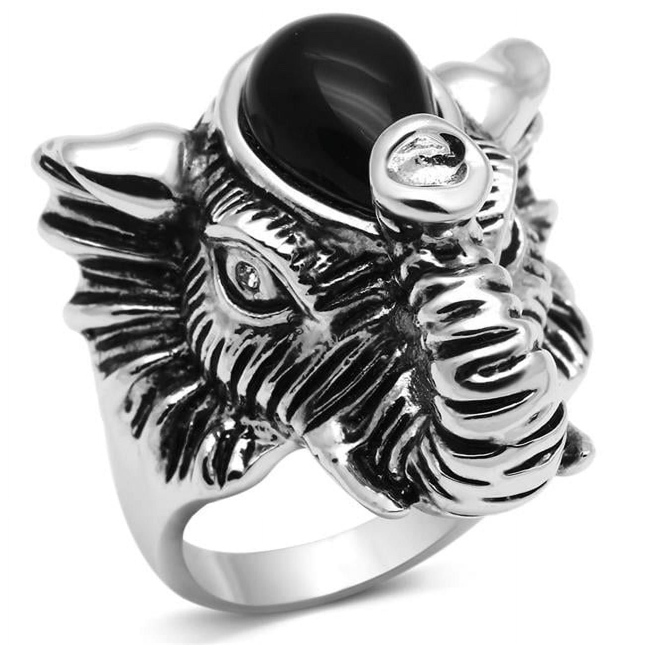 Women Rhodium Brass Ring with Synthetic in Jet - Size 6