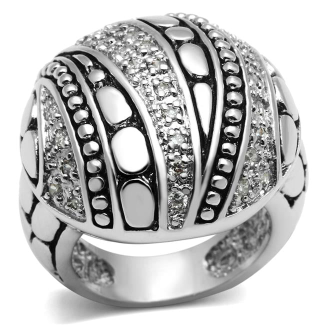 Women Rhodium Brass Ring with AAA Grade CZ in Clear - Size 7