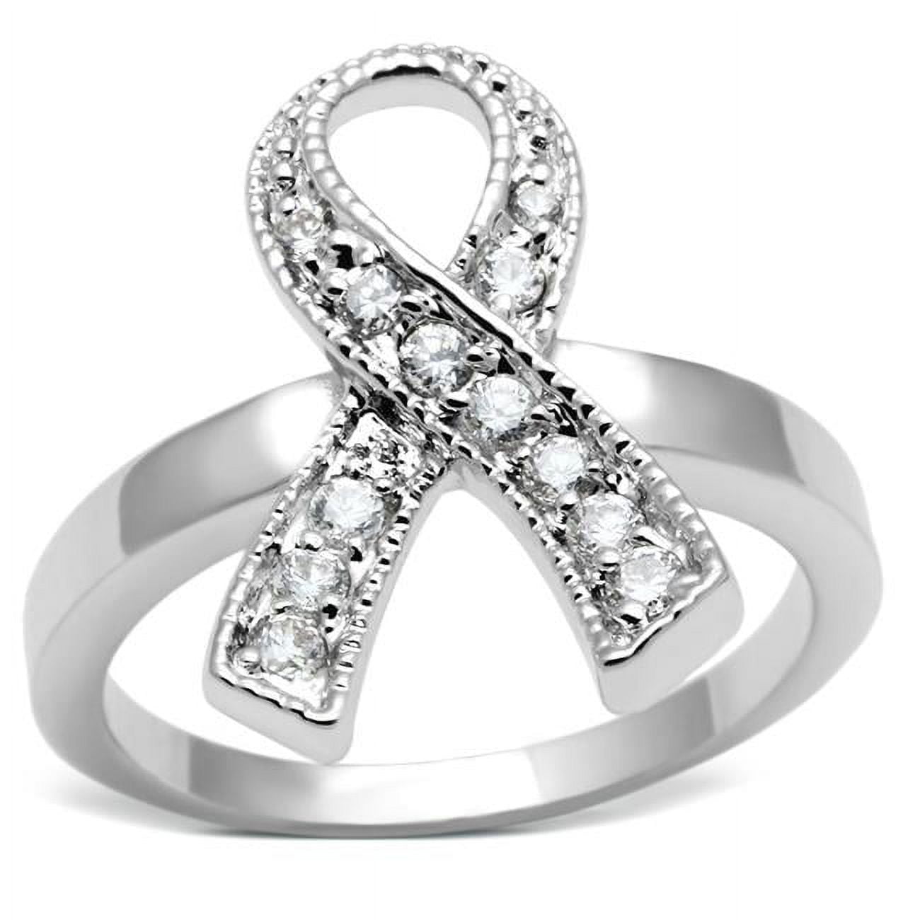 Women Rhodium Brass Ring with AAA Grade CZ in Clear - Size 5