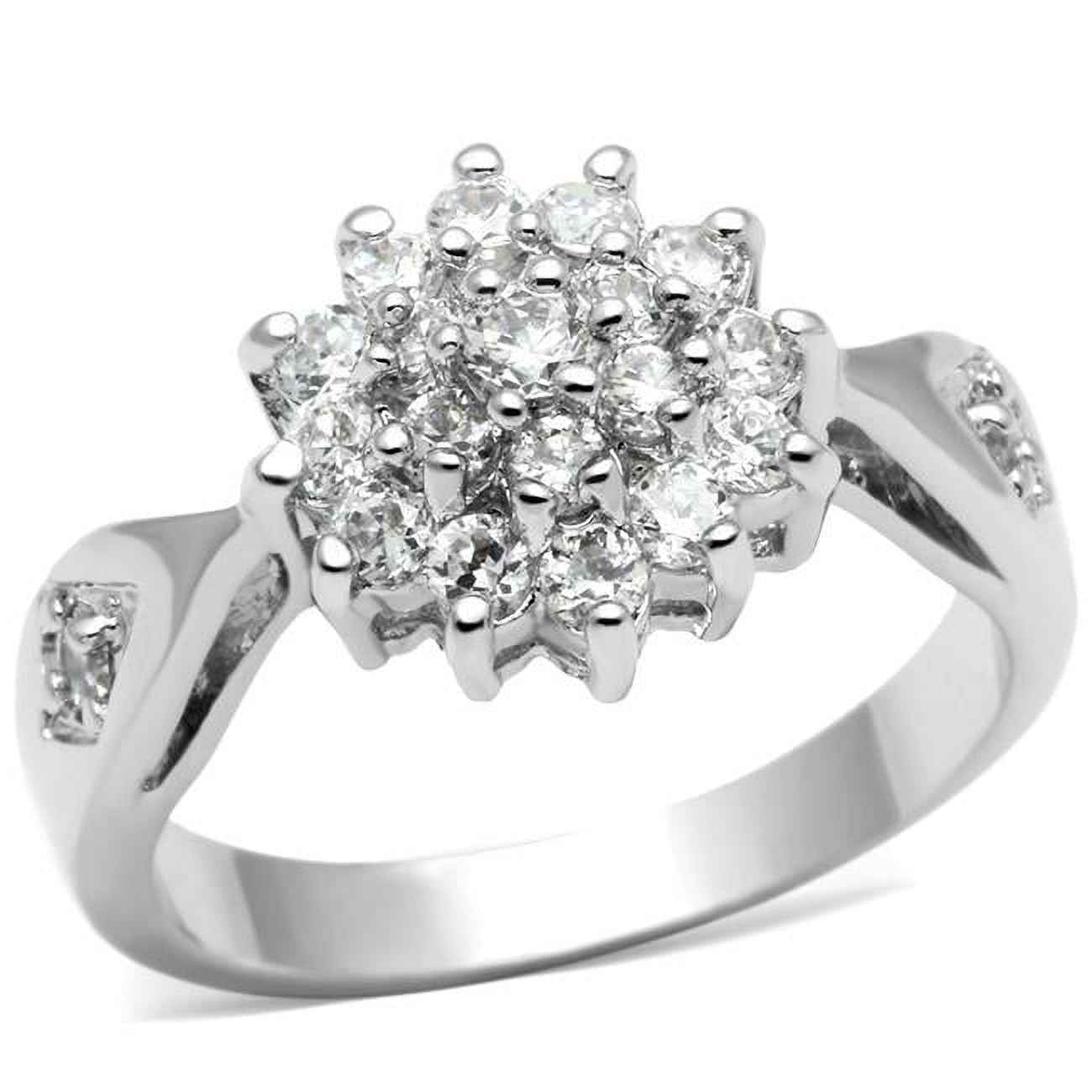Women Rhodium Brass Ring with AAA Grade CZ in Clear - Size 6