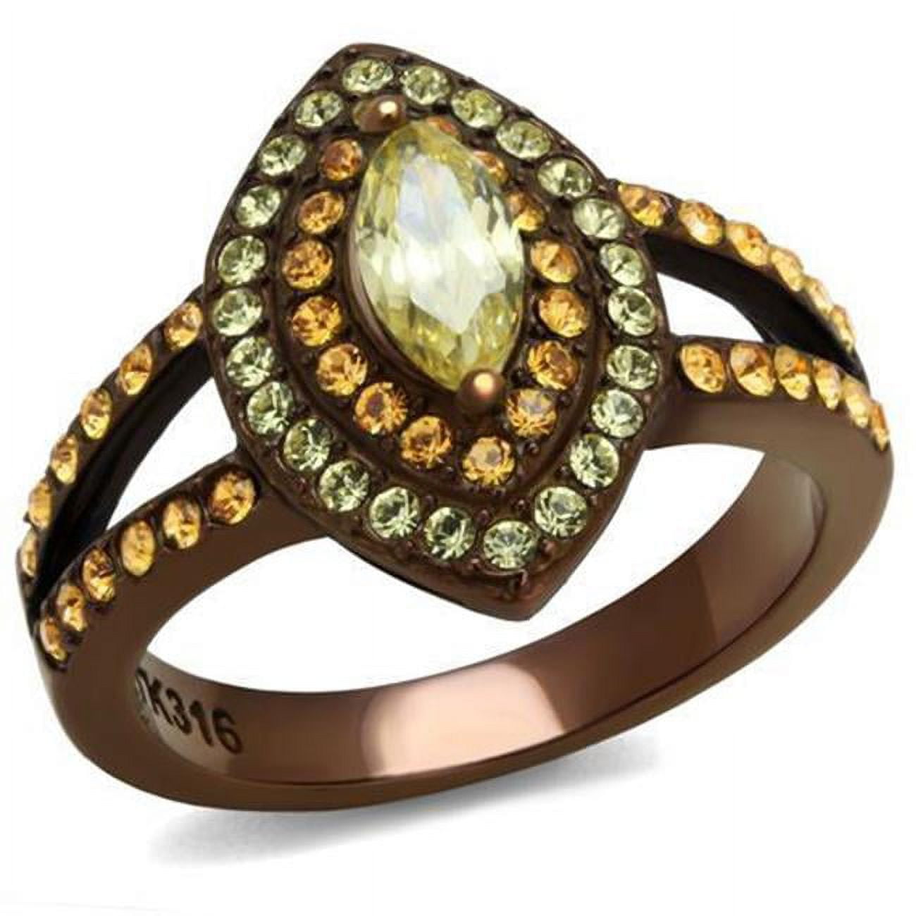 Women IP Coffee Light Stainless Steel Ring with AAA Grade CZ in Citrine Yellow - Size 9