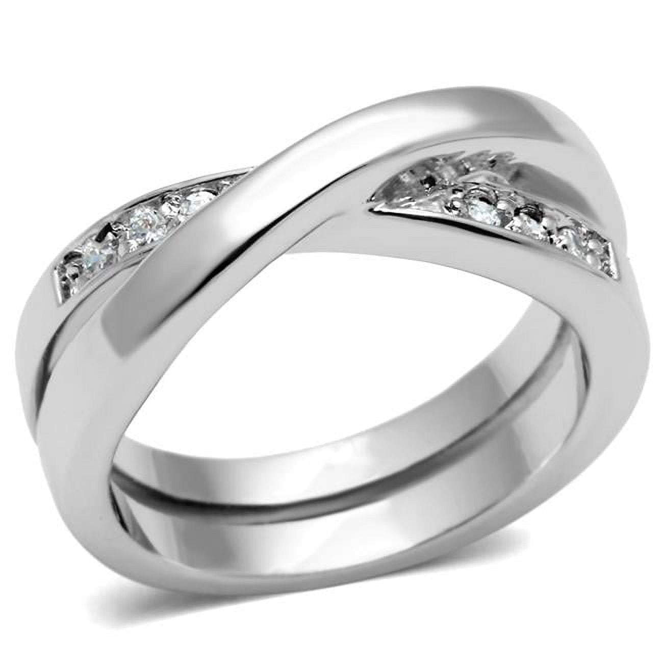 Women Rhodium Brass Ring with AAA Grade CZ in Clear - Size 6