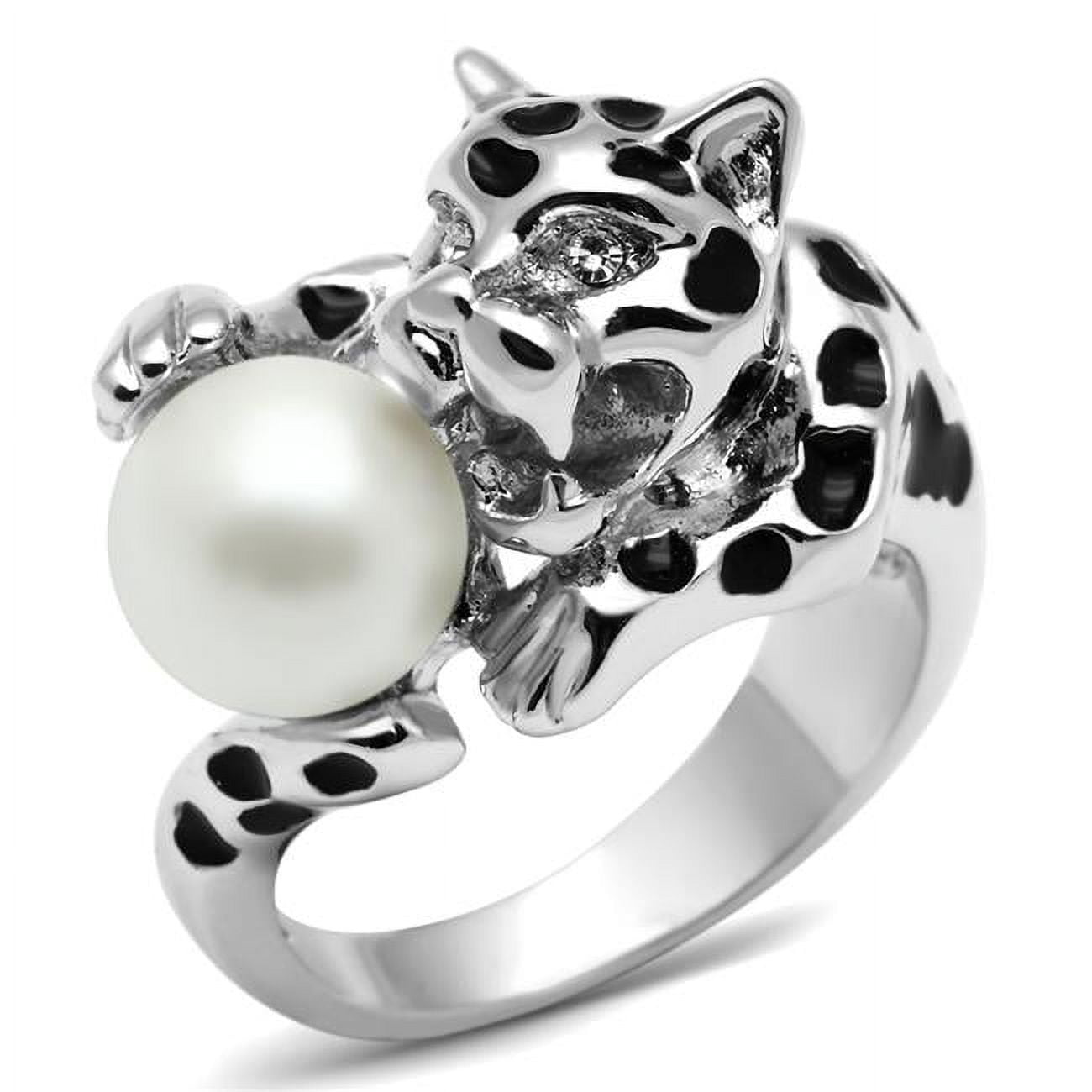 Women Rhodium Brass Ring with Synthetic in White - Size 8