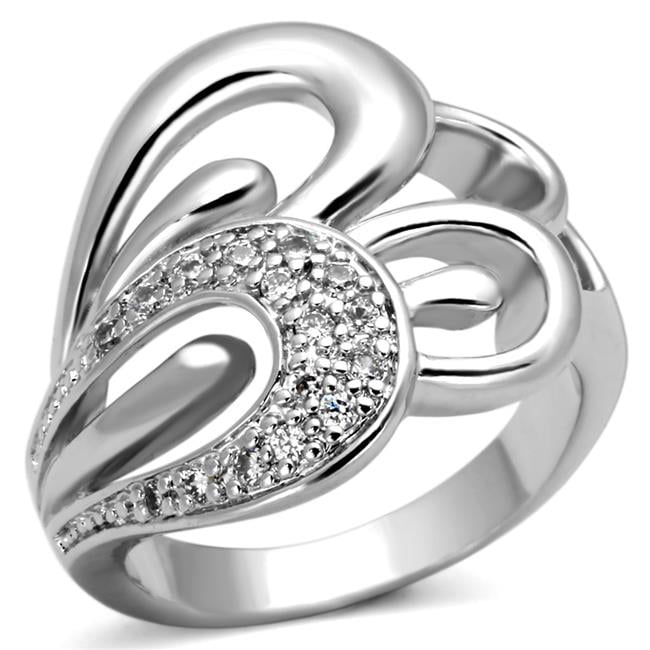 Women Rhodium Brass Ring with AAA Grade CZ in Clear - Size 7
