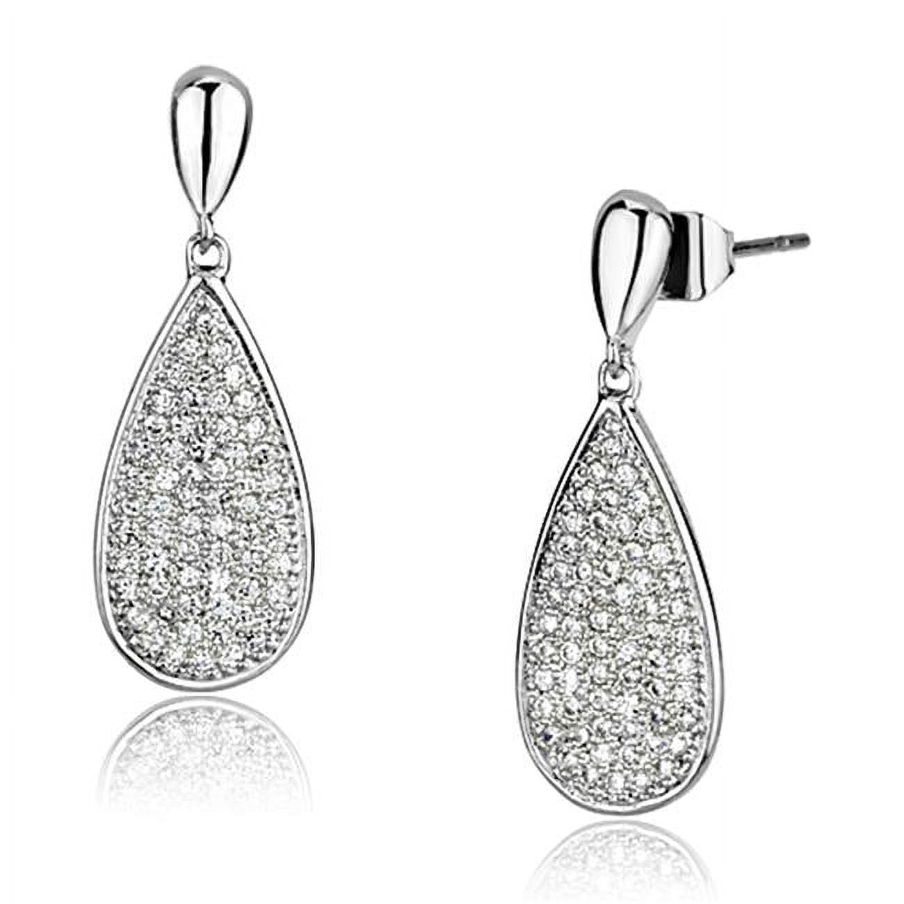 Picture of Alamode 3W380 Women Rhodium Brass Earrings with AAA Grade CZ in Clear