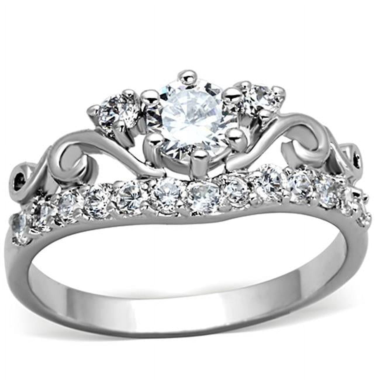 Women Rhodium Brass Ring with Top Grade Crystal in Clear - Size 9
