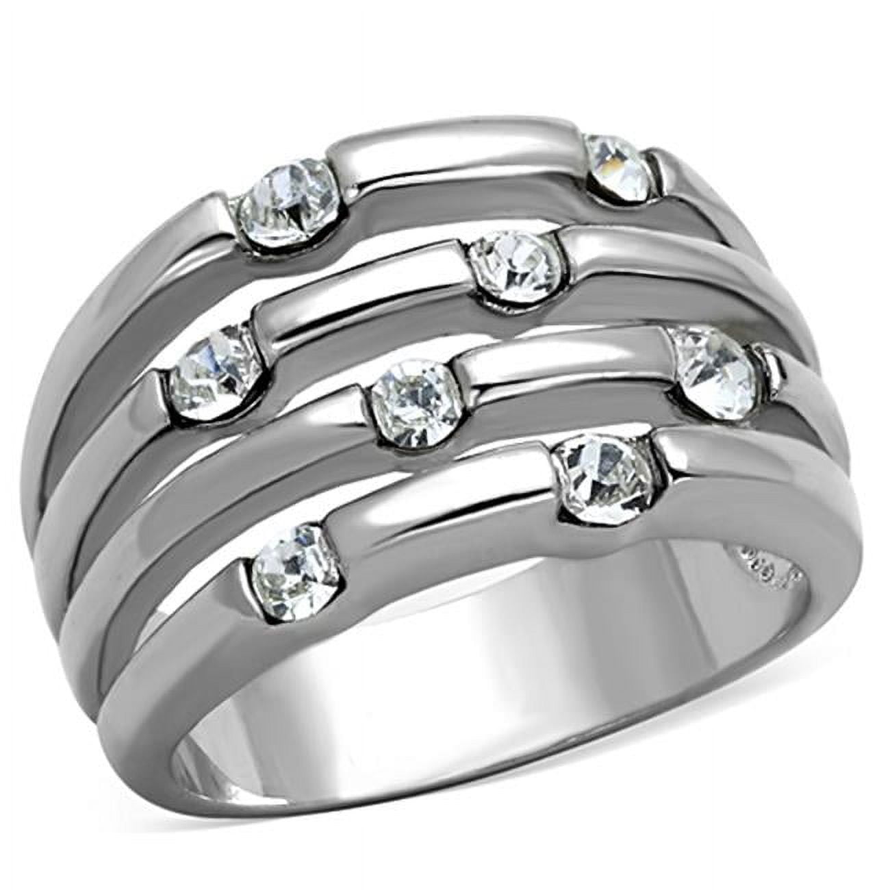 Women Rhodium Brass Ring with Top Grade Crystal in Clear - Size 5