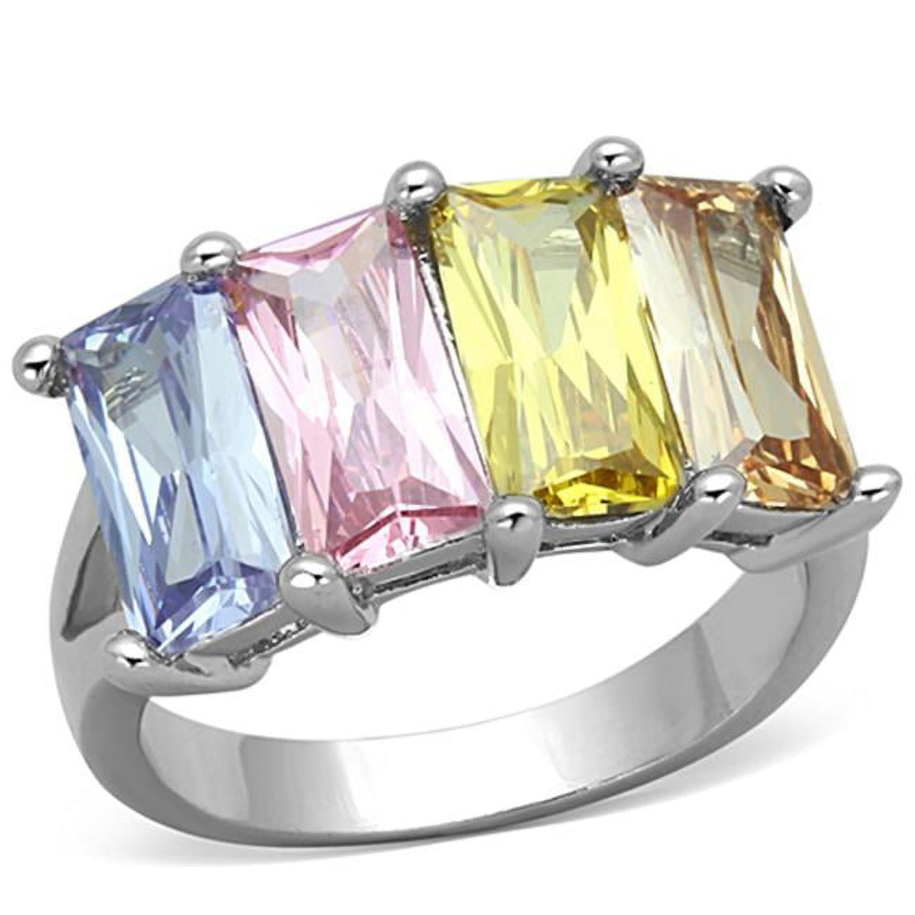 Women Rhodium Brass Ring with AAA Grade CZ in Multi Color - Size 5