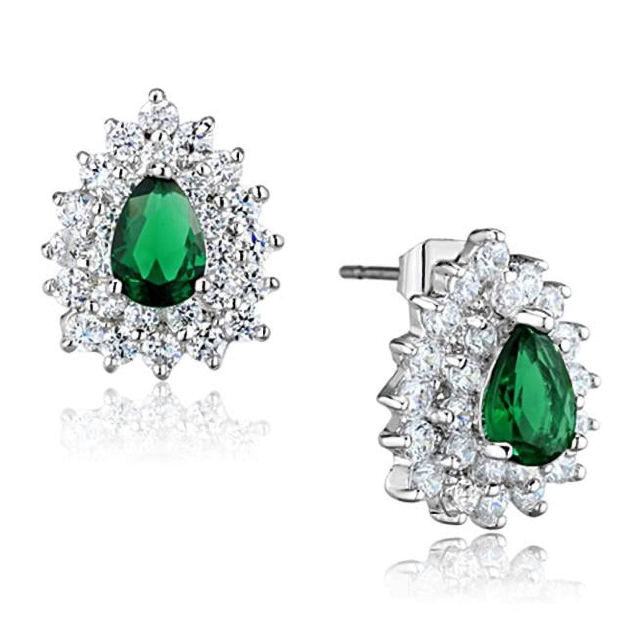 Picture of Alamode 3W656 Women Rhodium Brass Earrings with Synthetic in Emerald