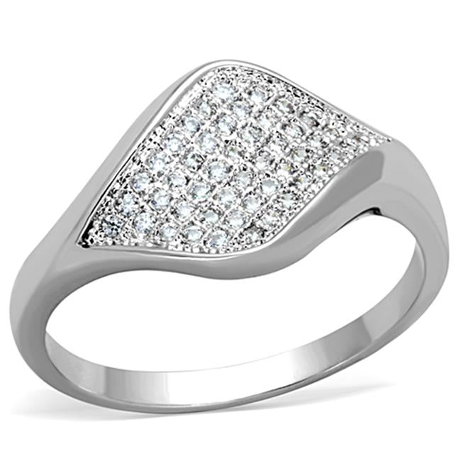 Women Rhodium Brass Ring with AAA Grade CZ in Clear - Size 8