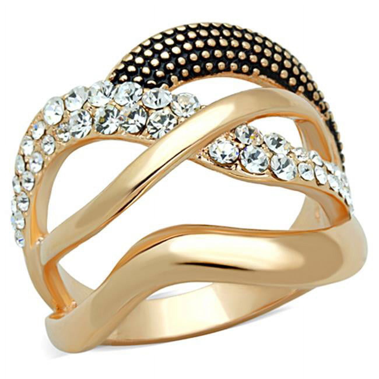 Women Rose Gold Brass Ring with Top Grade Crystal in Clear - Size 6