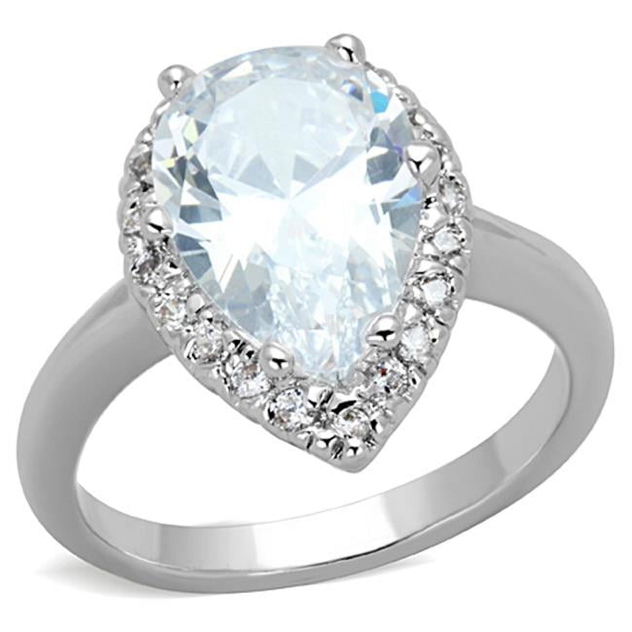 Women Rhodium Brass Ring with AAA Grade CZ in Clear - Size 8