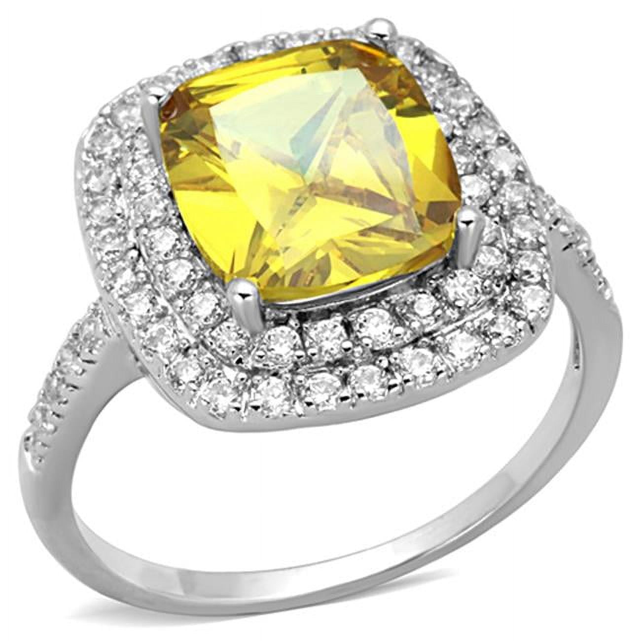 Women Rhodium Brass Ring with AAA Grade CZ in Topaz - Size 9