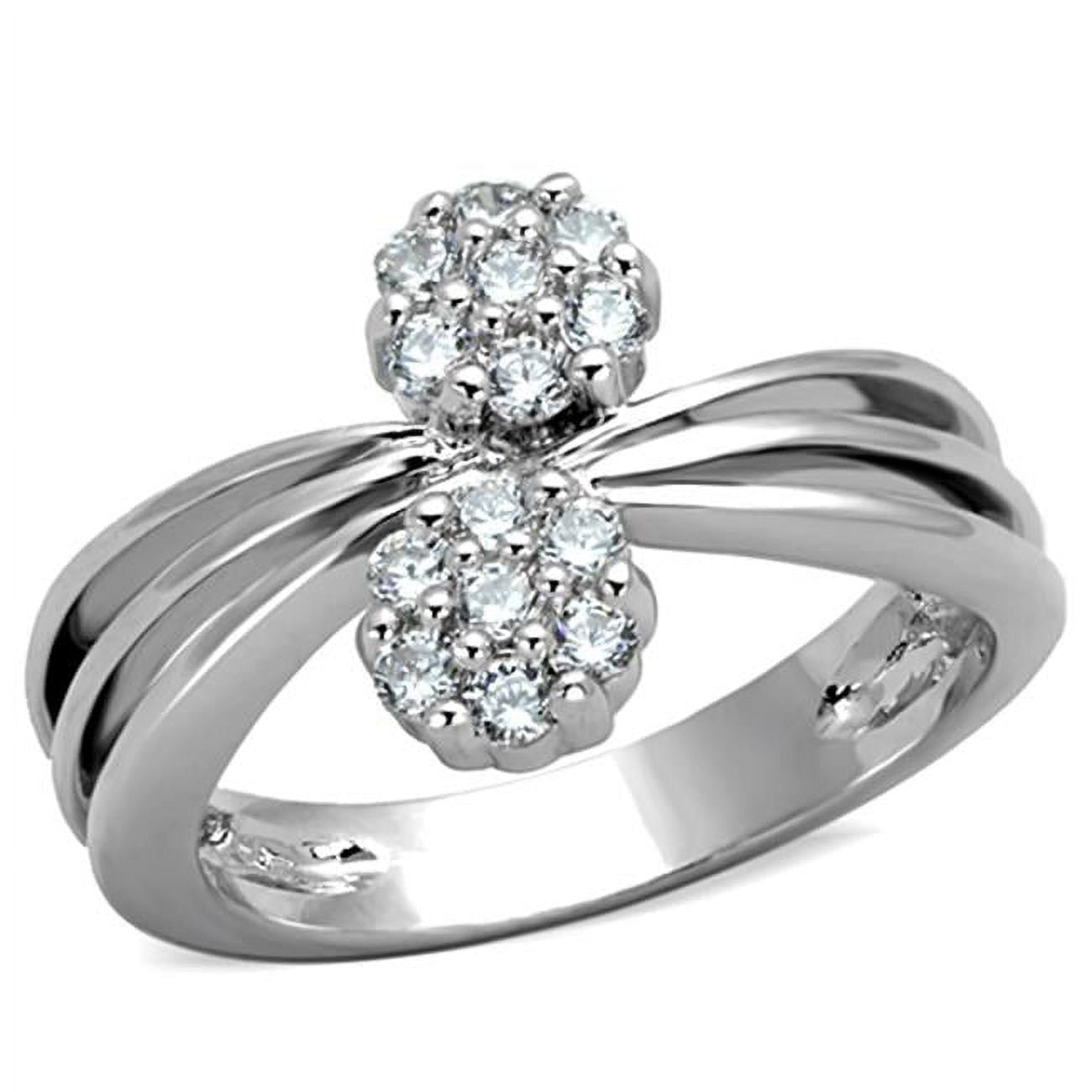 Women Rhodium Brass Ring with AAA Grade CZ in Clear - Size 9