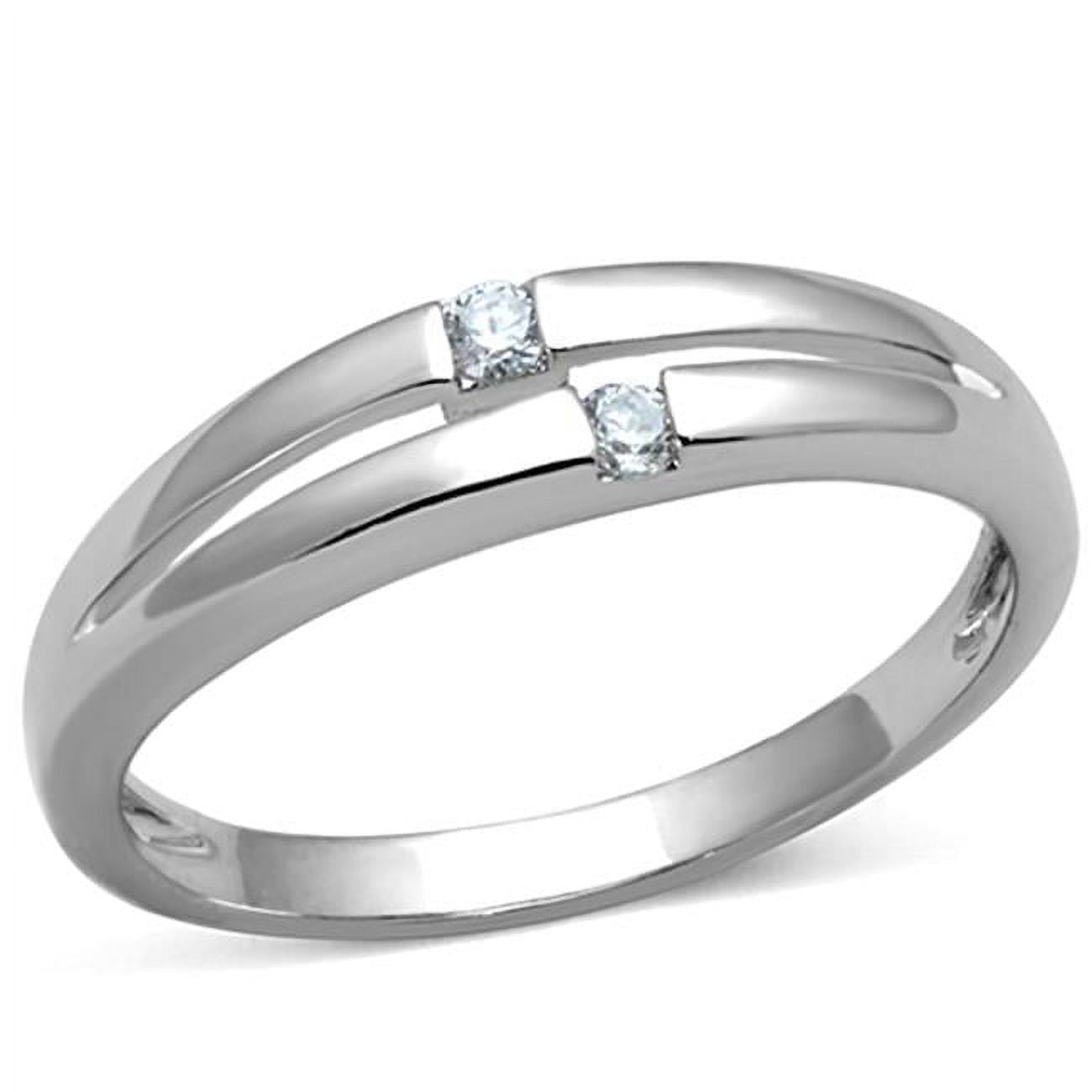 Women Rhodium Brass Ring with AAA Grade CZ in Clear - Size 9